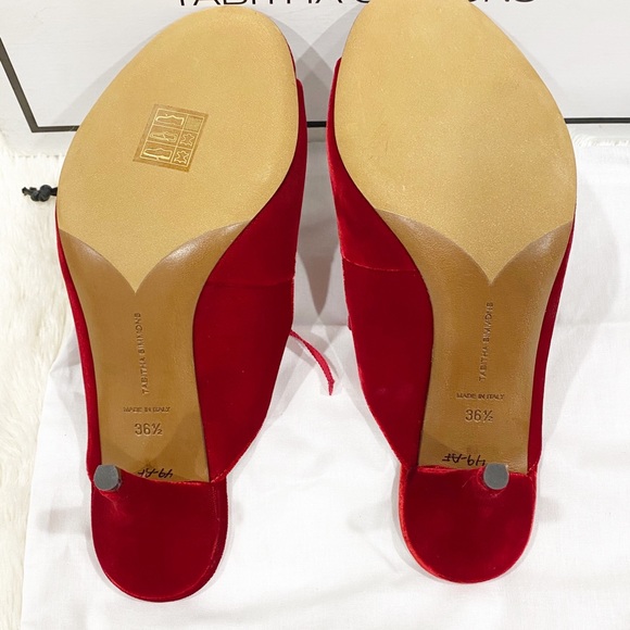 HP! Tabitha Simmons Helene Red Velvet Mule Heels - Picture 4 of 12